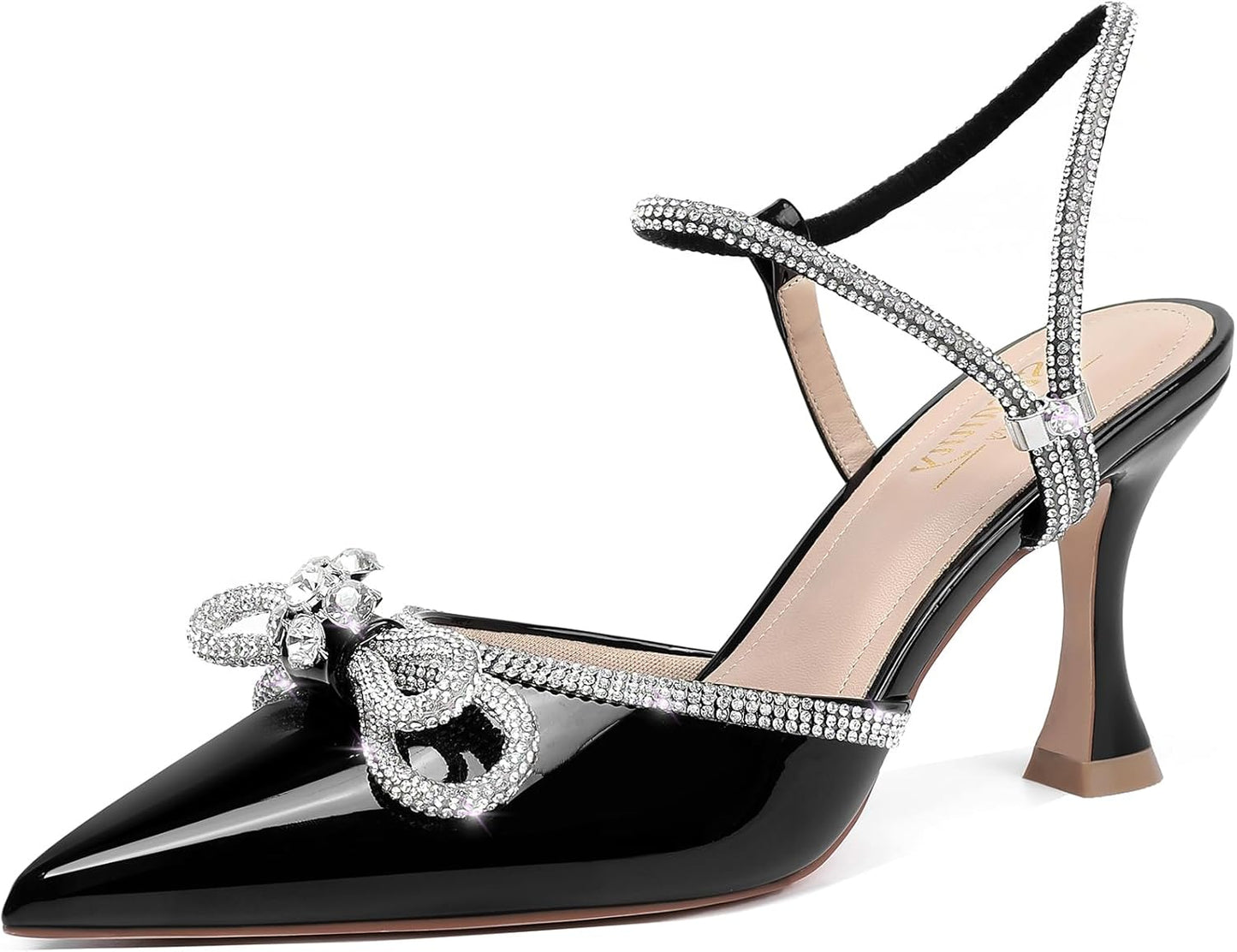 Susanny Women's Closed Toe Rhinestone Wedding Low Heel Pumps