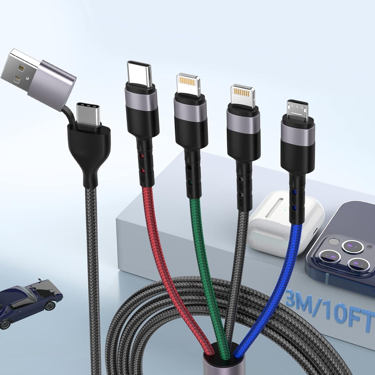 6-in-1 Nylon Braided Charging Cable - Universal Compatibility