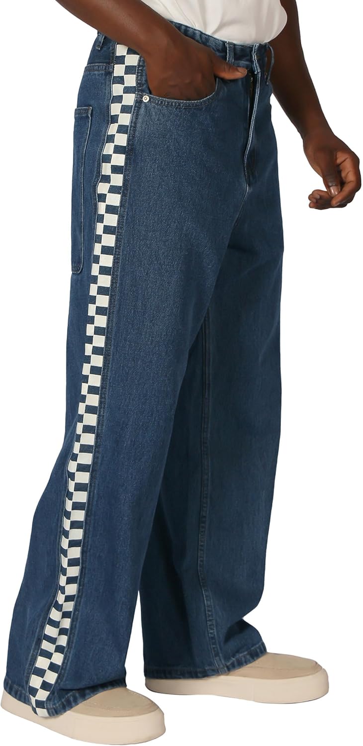 Plaid&Plain Men's Hip Hop Baggy Jeans for Casual Streetwear
