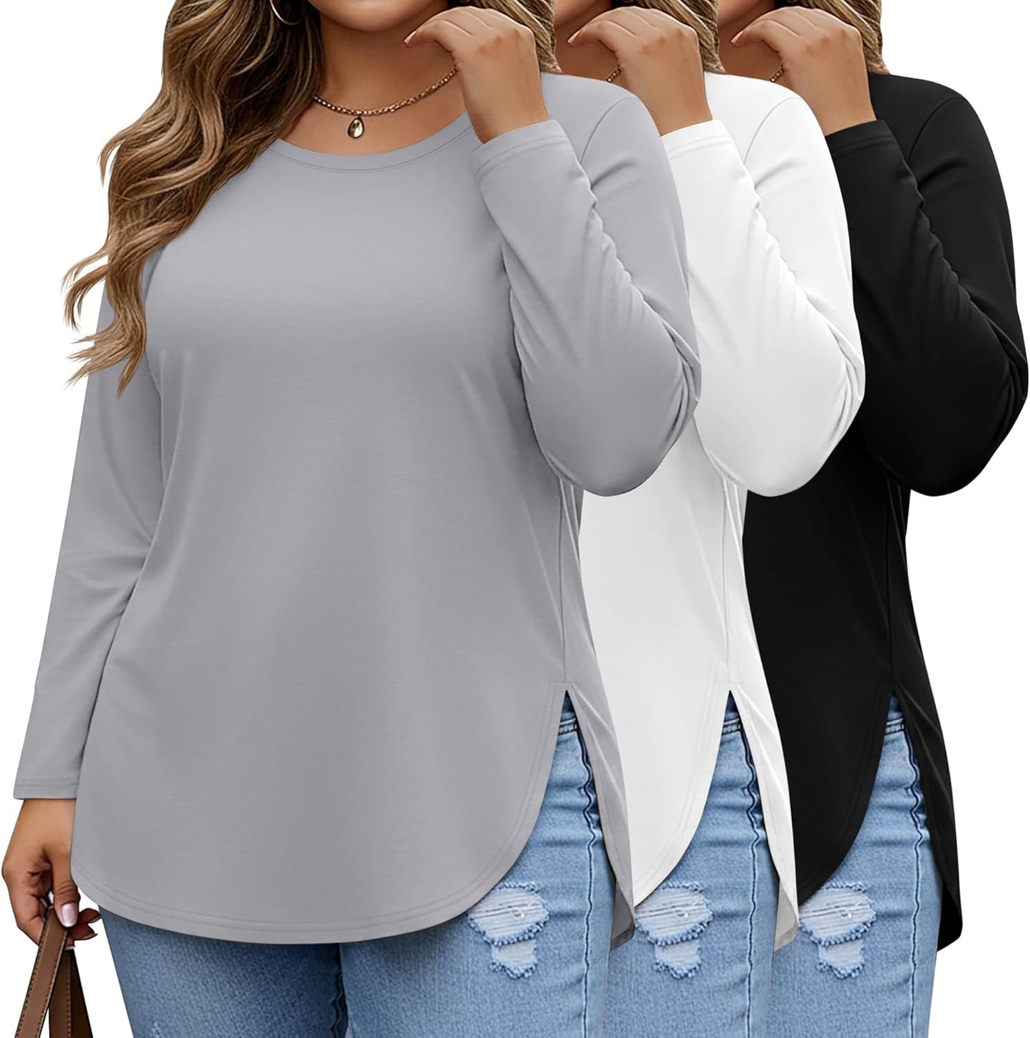 Ficerd Women's Plus Size Long Sleeve Tunic Tops for Comfort
