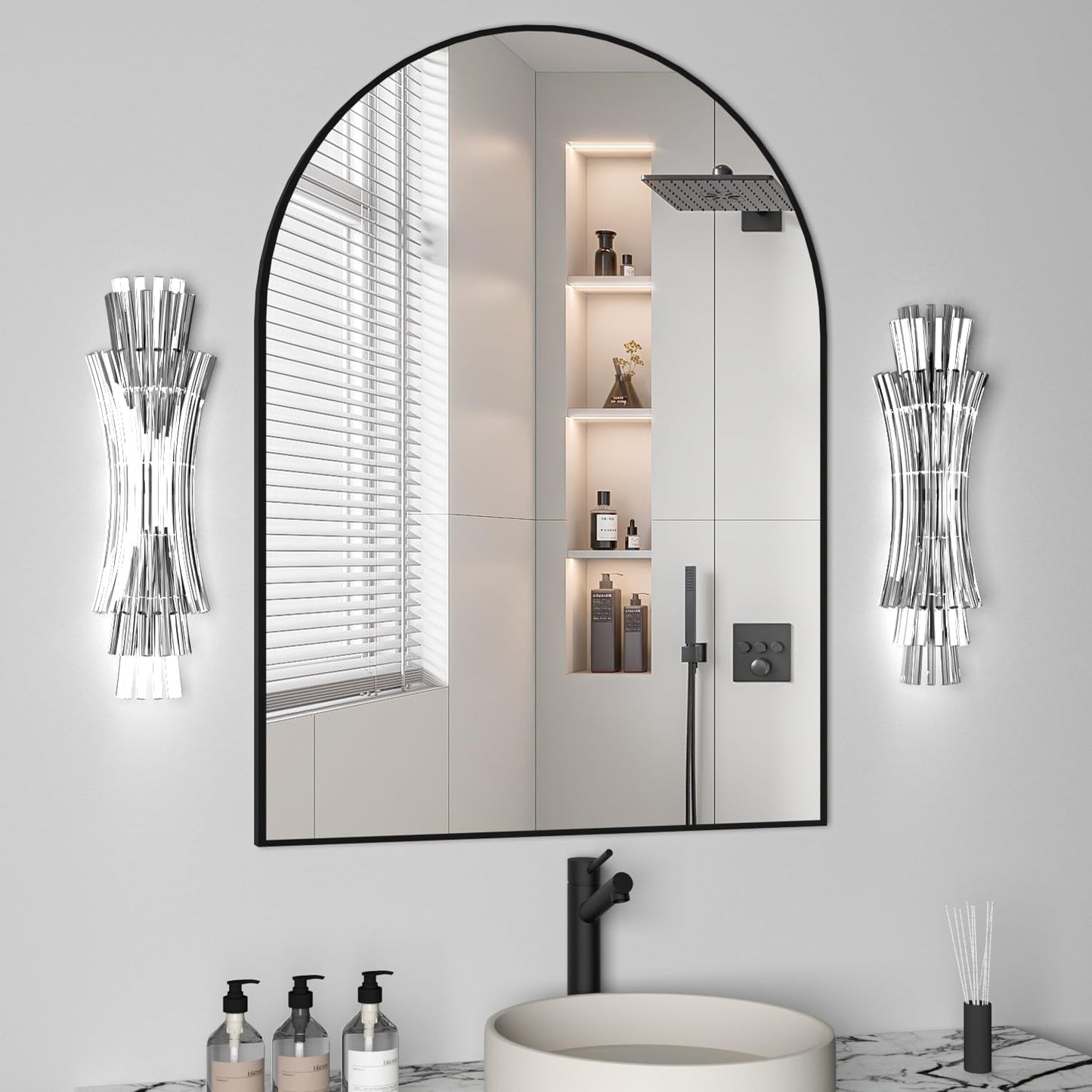 Arched Wall Mirror for Bathroom, 30x40 Black Vanity Decor