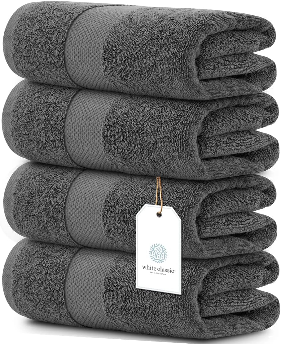 Luxury White Bath Towels Large - Soft Cotton 700 GSM Set of 4
