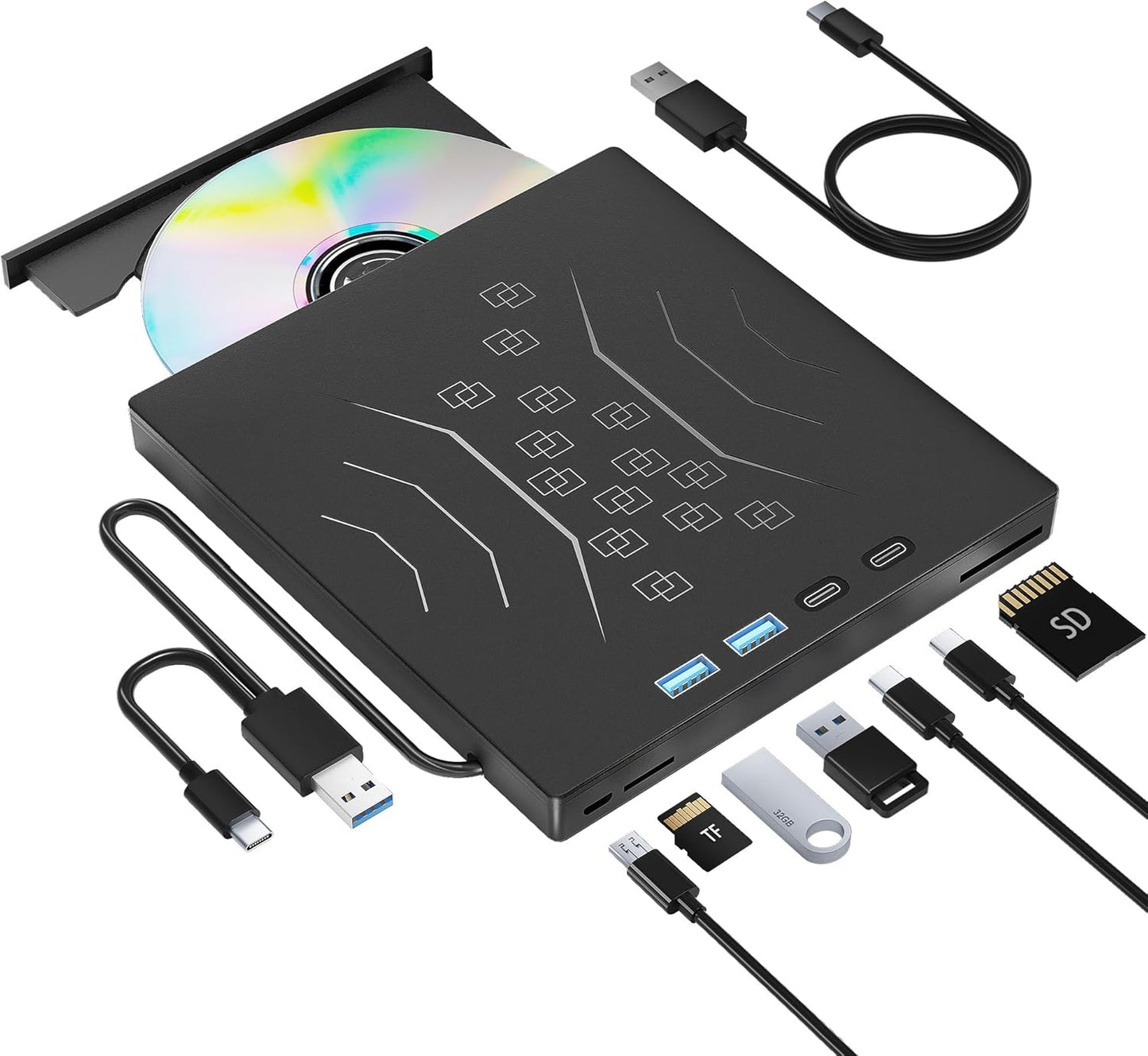 Portable 7-in-1 External DVD Drive: Fast & Versatile
