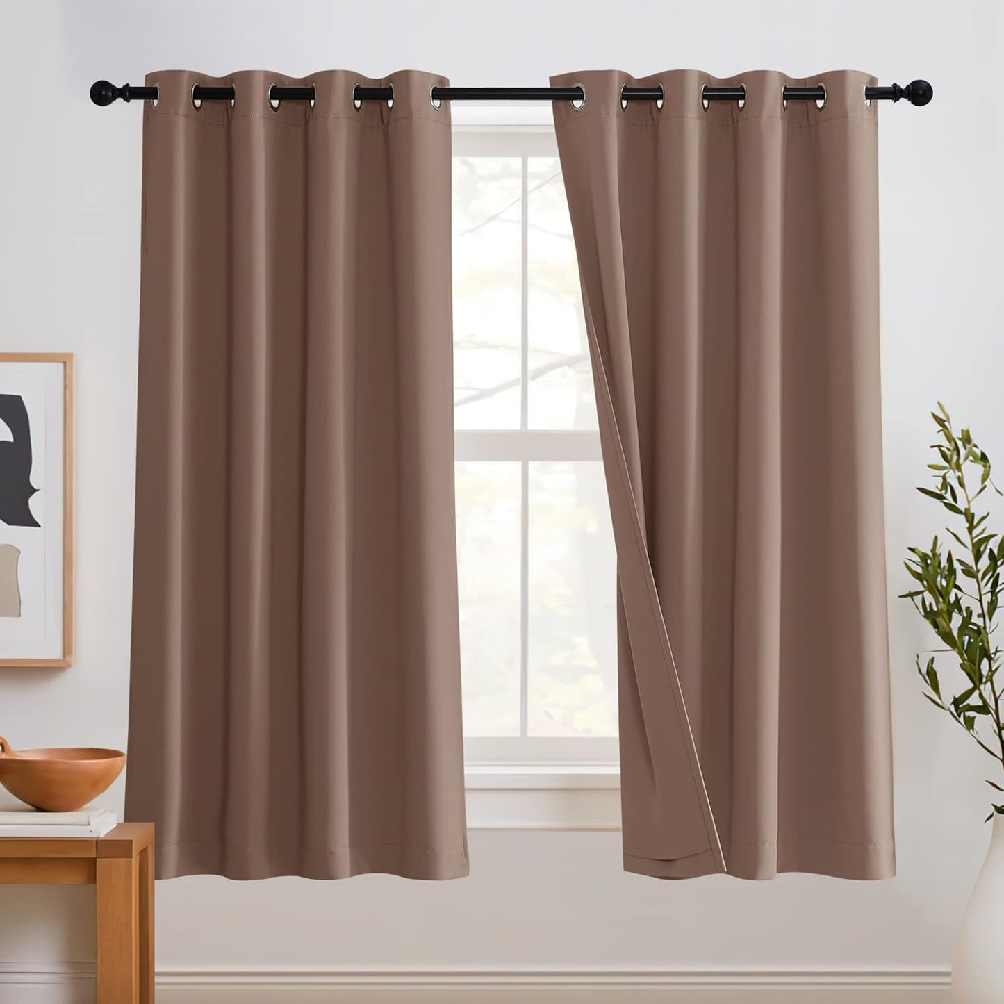 RYB HOME Noise Reducing Curtains - 3 Layers Blackout Drapes