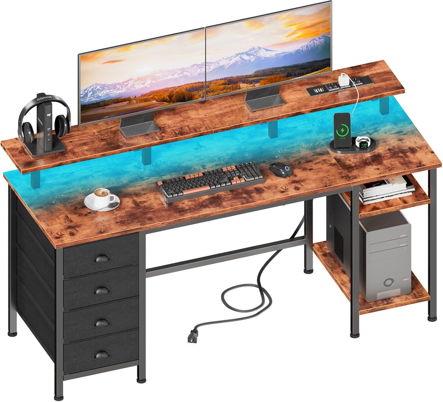 61 Gaming Desk with LED Lights & Power Outlets