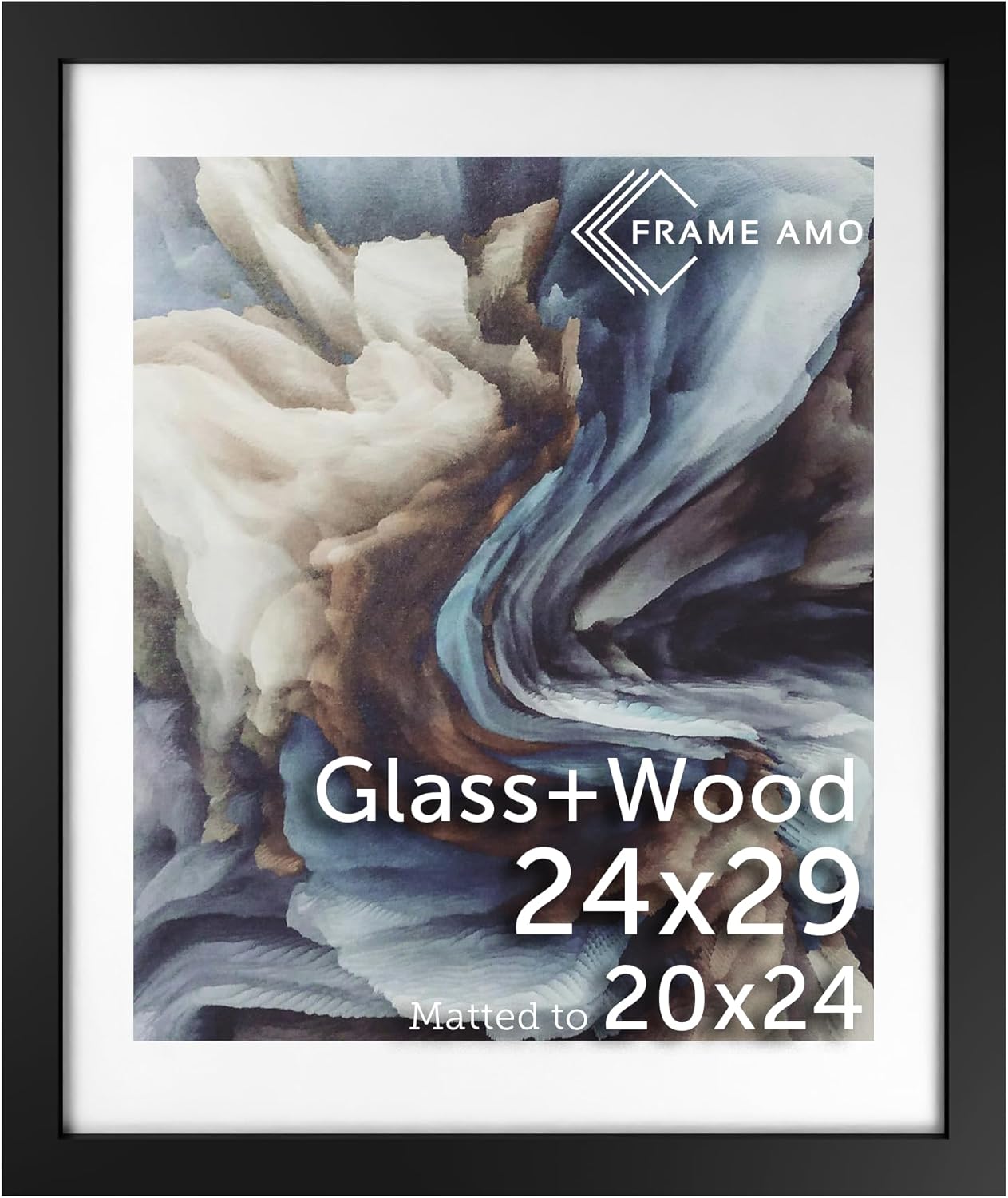 Black Solid Wood Poster Frame with White Mat for 20x24 Image