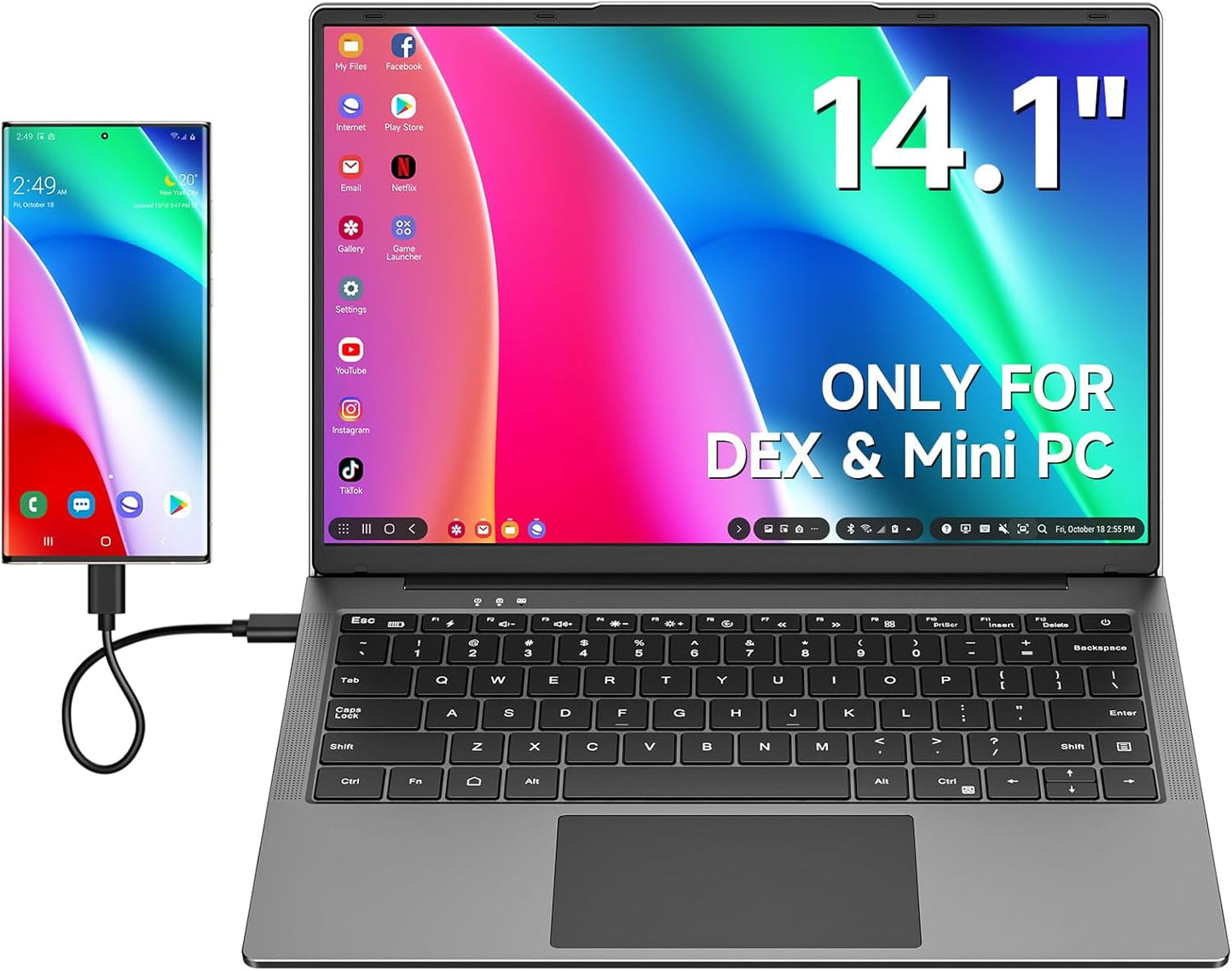 14.1 Portable Monitor with Keyboard - Battery-Powered 1080P Display for Gaming & Work