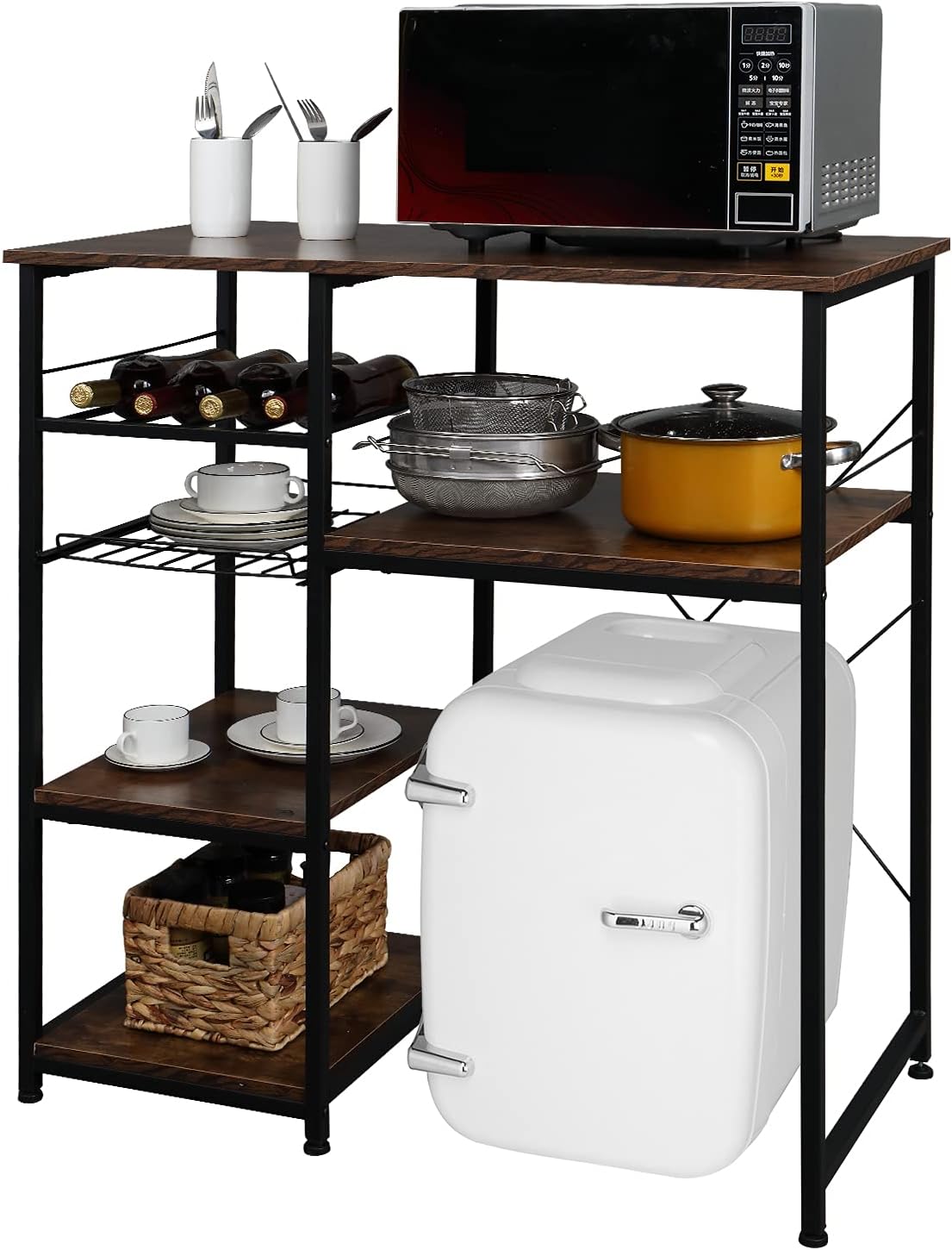 VINGLI Industrial Kitchen Rack with Mini Fridge Space