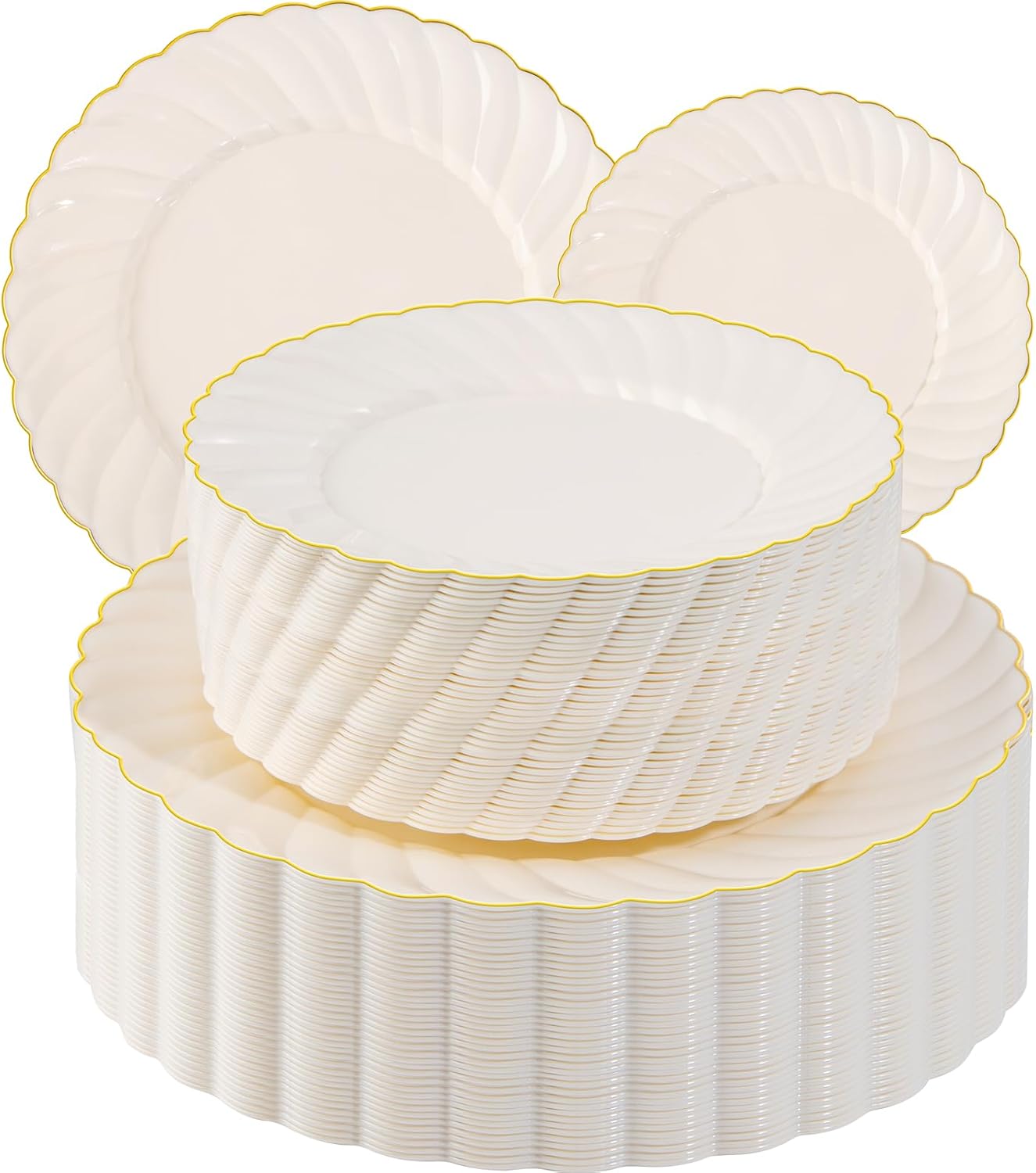 U-QE 100Piece Ivory Plates Disposable for Elegant Events