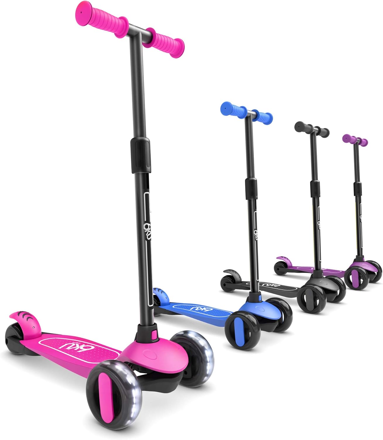 6KU Kids Scooter with Flash Wheels for Ages 3-10, Adjustable
