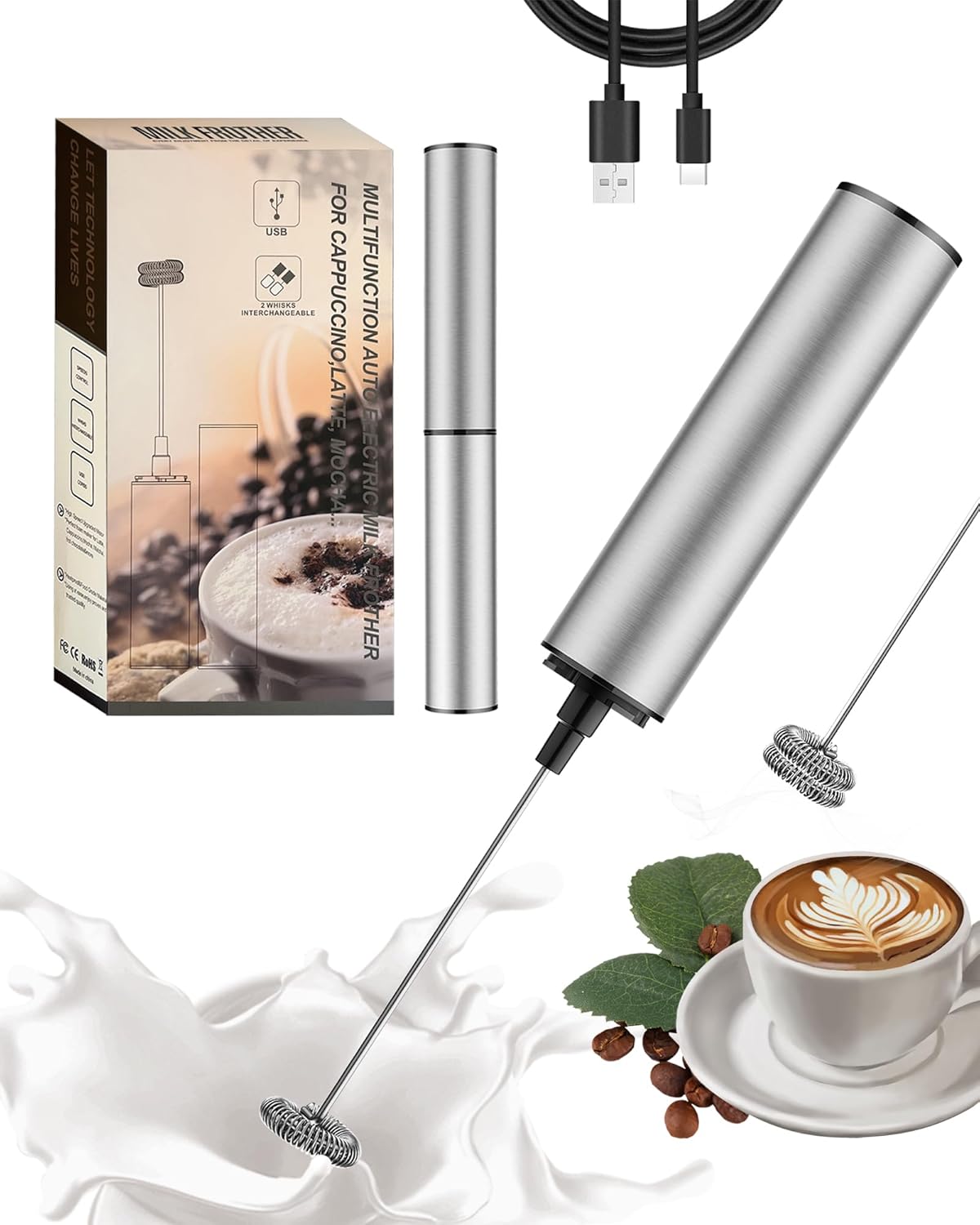 Rechargeable Milk Frother - 2 Speed Drink Mixer for Latte, Cappuccino, Hot Chocolate!