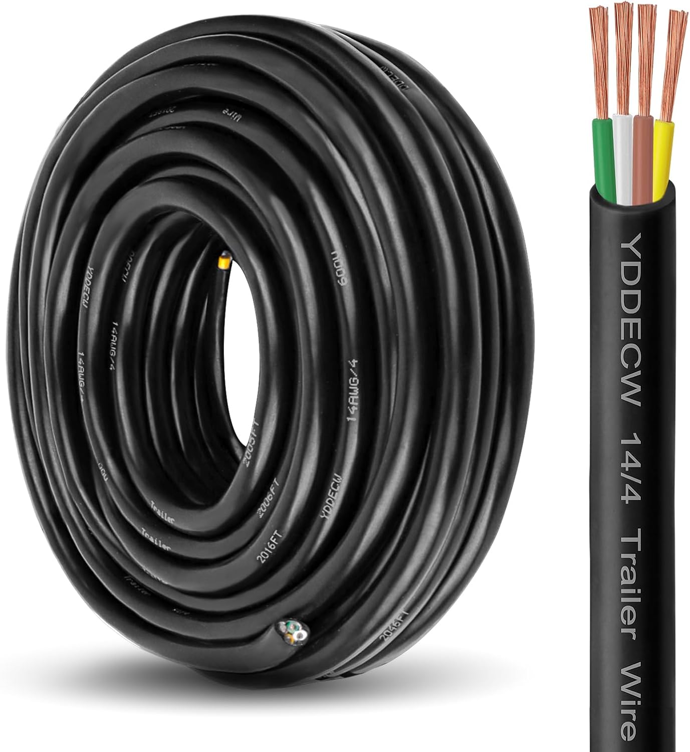 4 Way Trailer Wire - 14 Gauge 50FT Heavy Duty Copper Cable