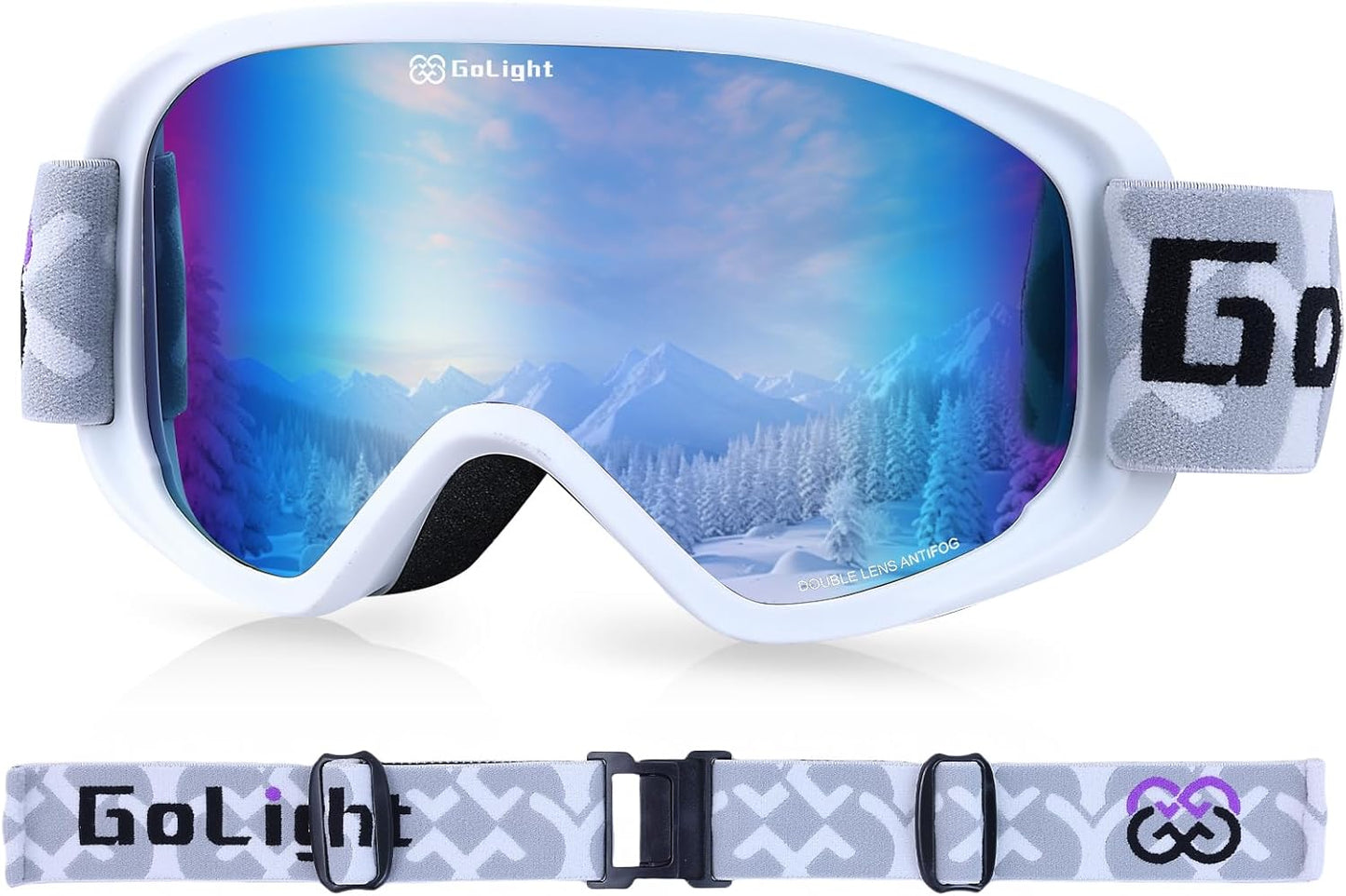Anti-Fog Women's Ski Goggles, 100% UV Protection, Blue Revo Lens