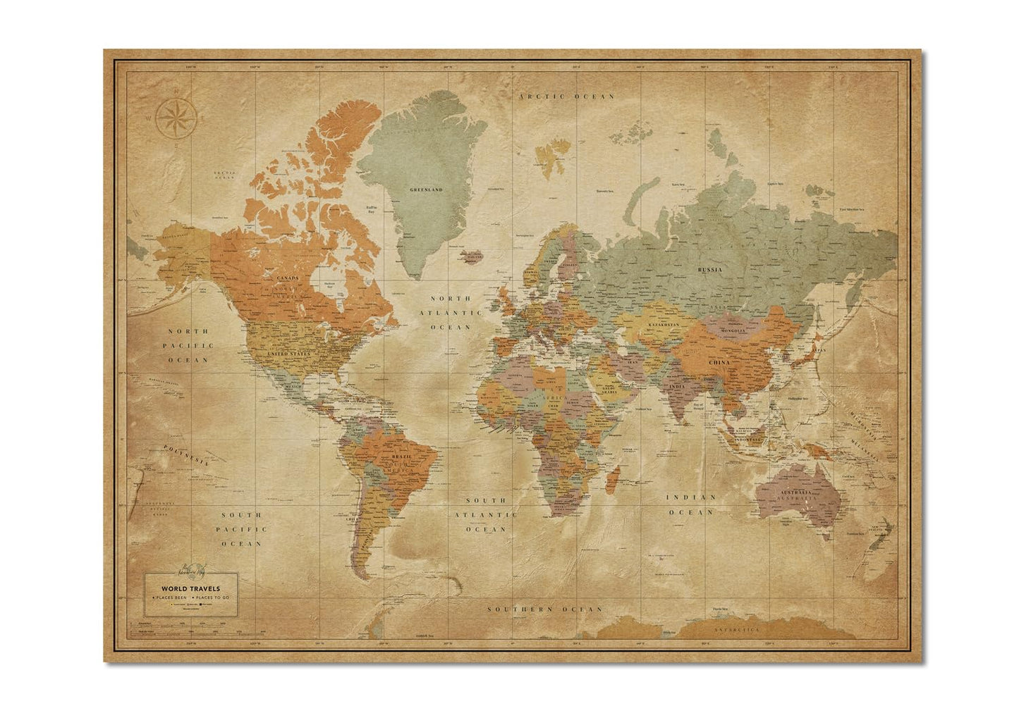 World Map Wall Poster for Travel Tracking - Pin Adventure Map