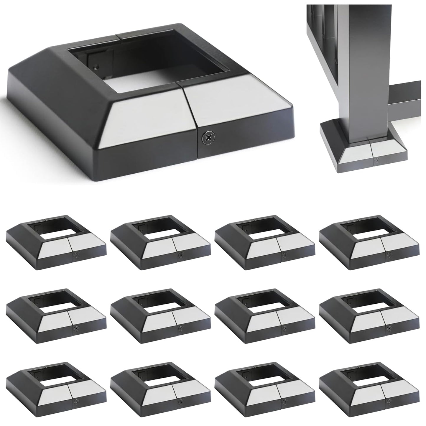 12 pcs 3inx3in Aluminum Deck Post Base Cover for Railings and Stairs