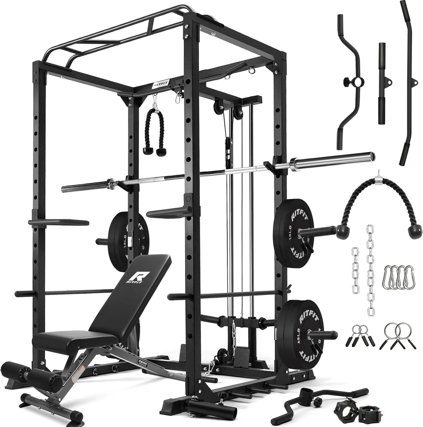 RitFit All-in-One Power Cage Rack: 1000 LBS Capacity & Multi-Function