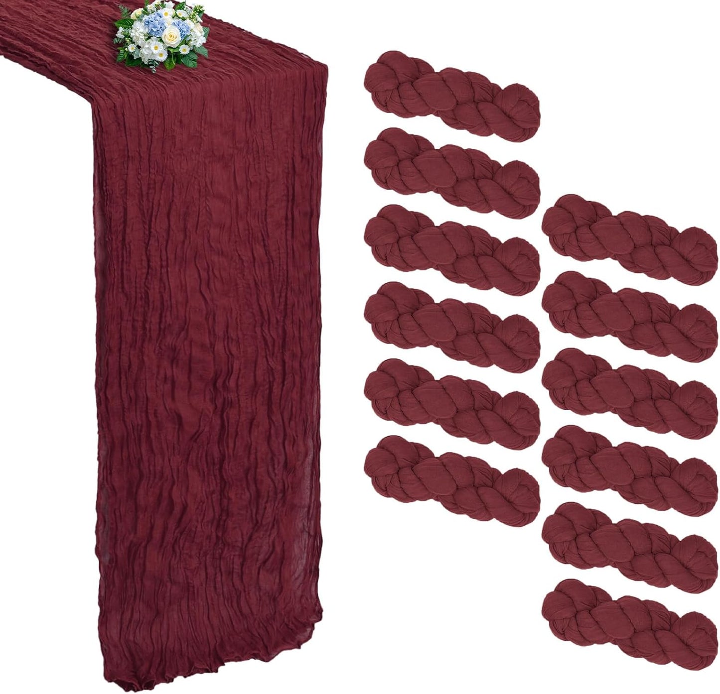 12 Pack Burgundy Cheesecloth Table Runner for Elegant Events