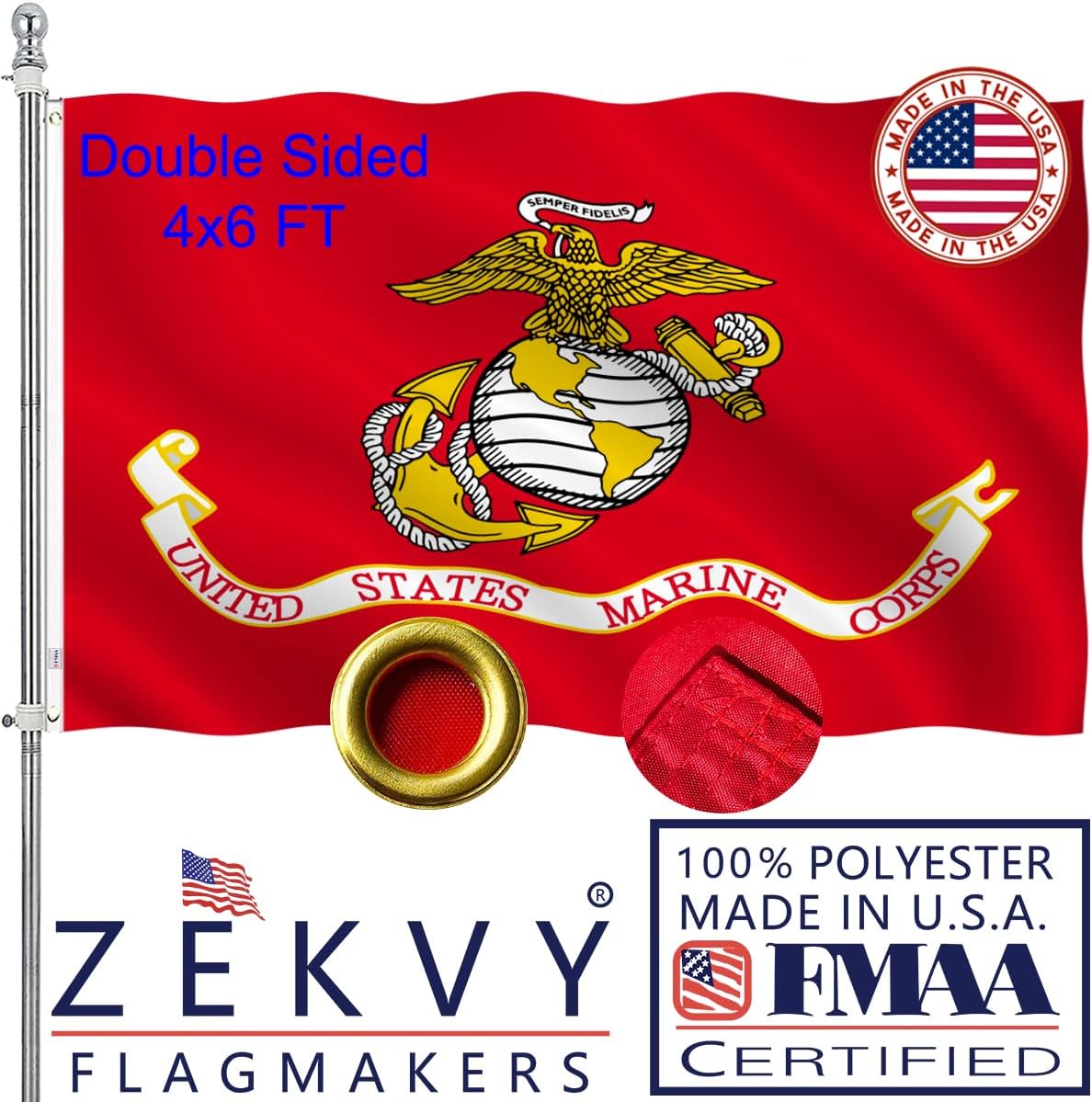 USMC Flag 4x6 Outdoor Heavy Duty Made in USA for Proud Patriots