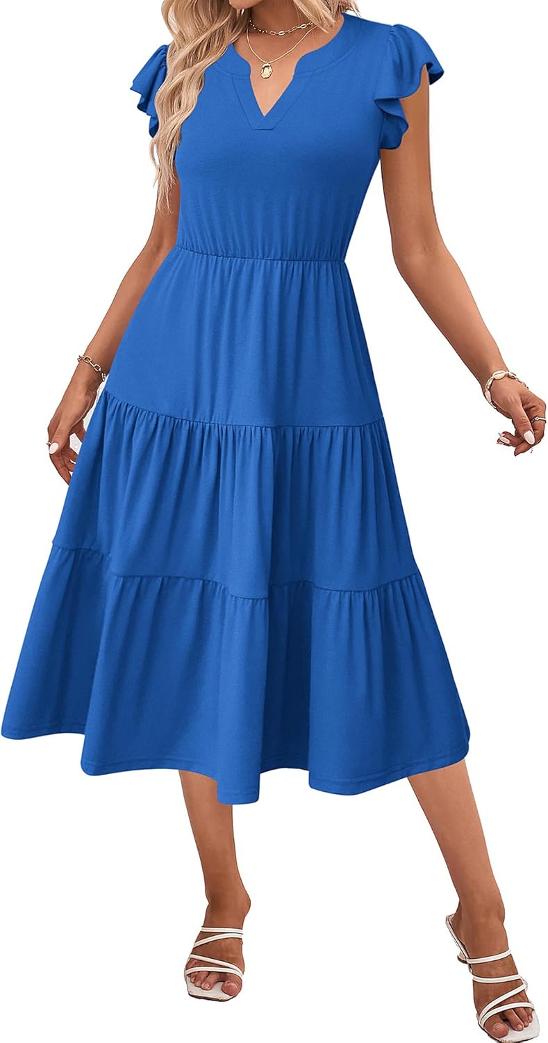Womens Summer Casual Dresses with Ruffle Sleeves and Pockets