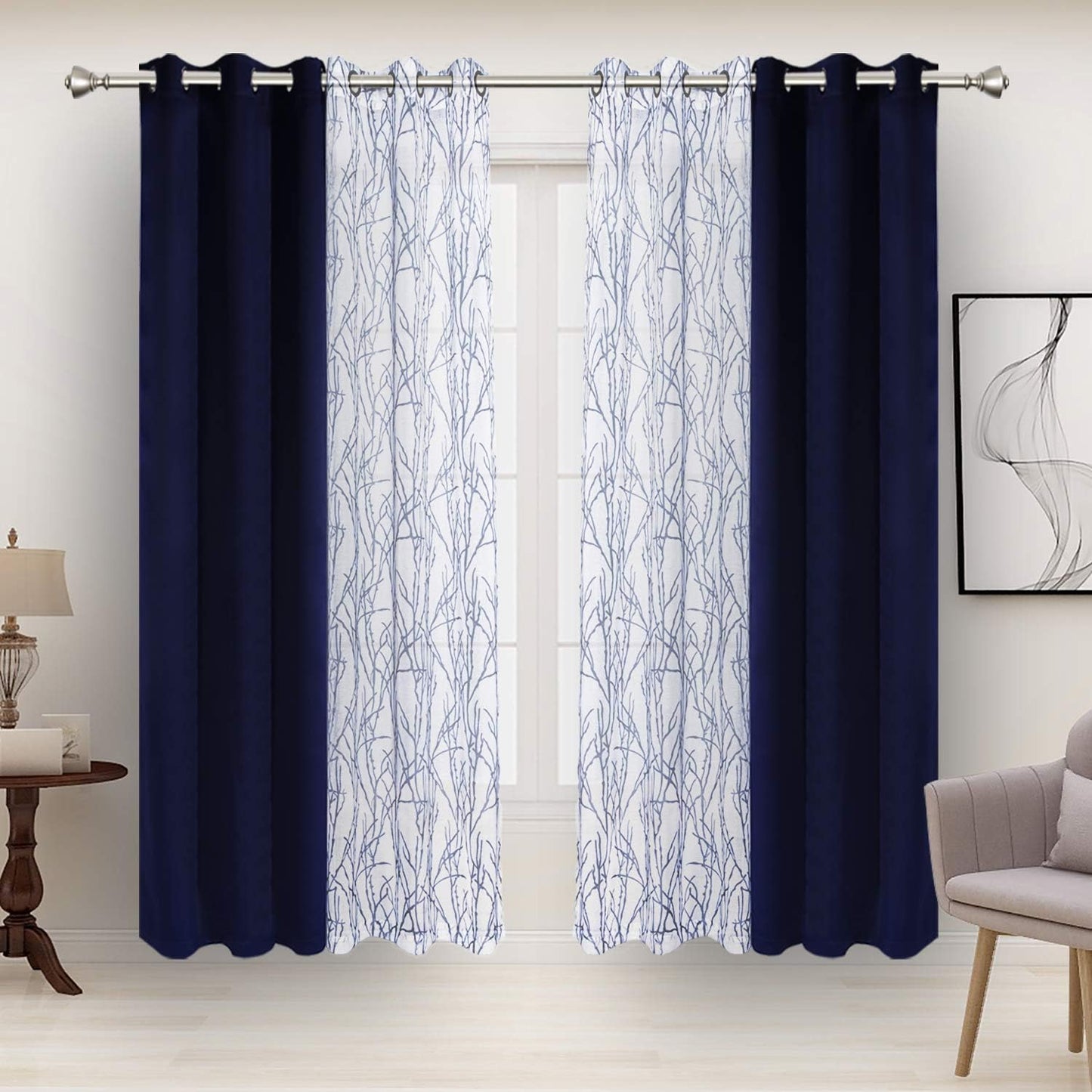 BONZER Mix and Match Curtains Set - Elegant Branch Print Design