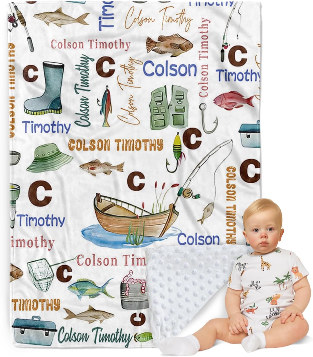 Custom Fishing Theme Baby Blanket - Personalized Plush Perfection
