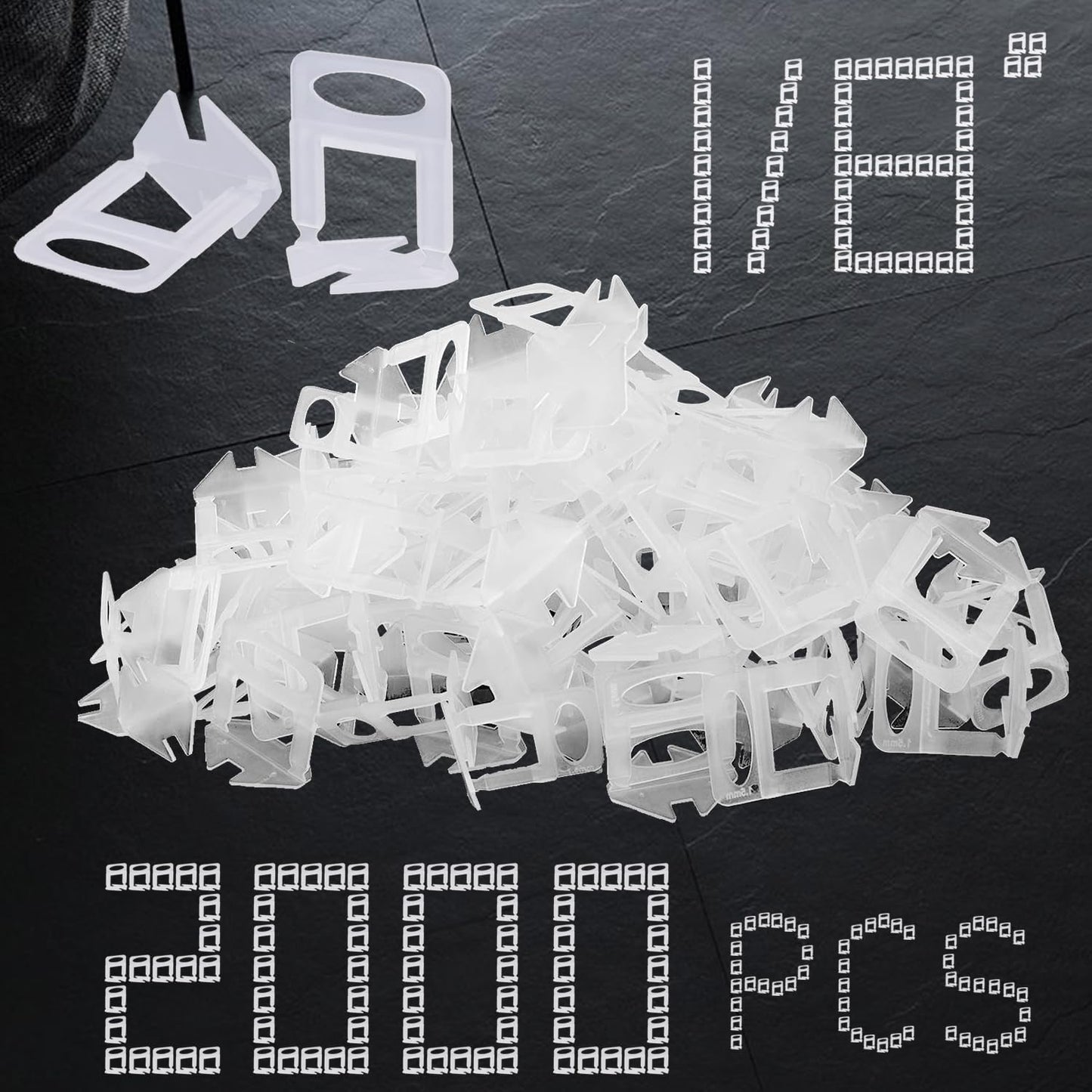 Tile Leveling System Clips 1/8 inch 2000 Piece for Professionals