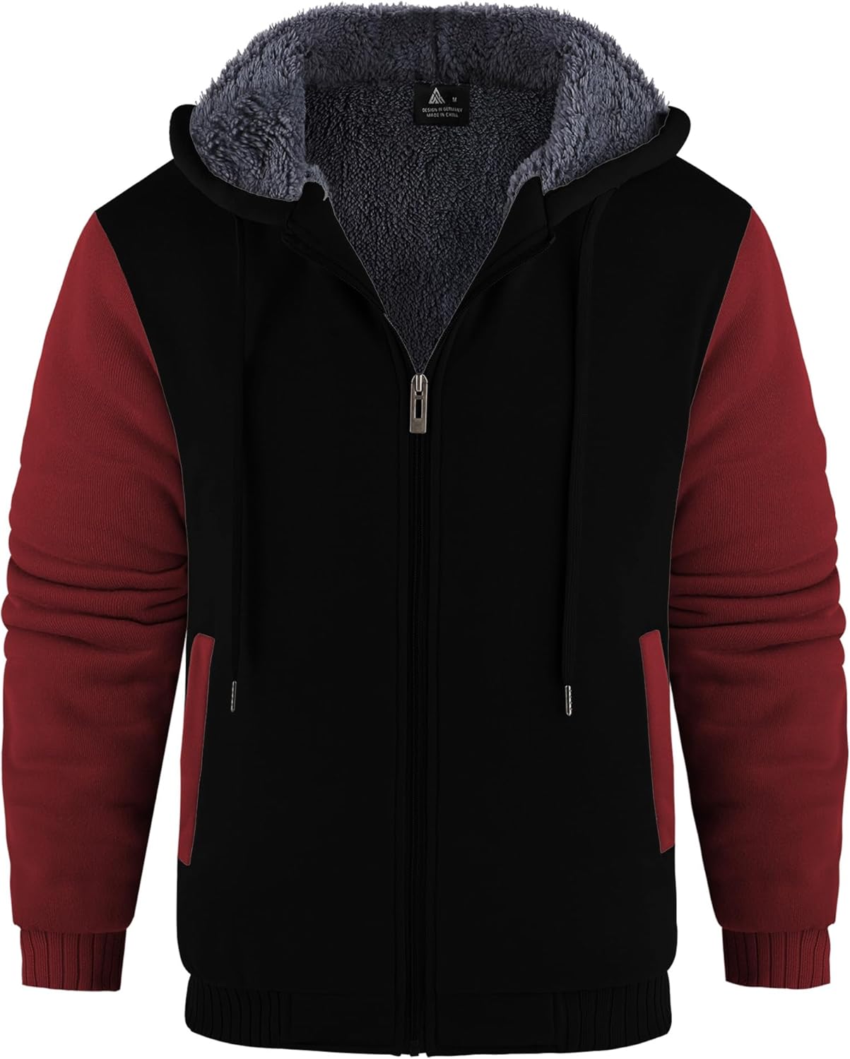V VALANCH Men Hoodies Zip Up Sherpa Lined Sweatshirts Warm Fleece