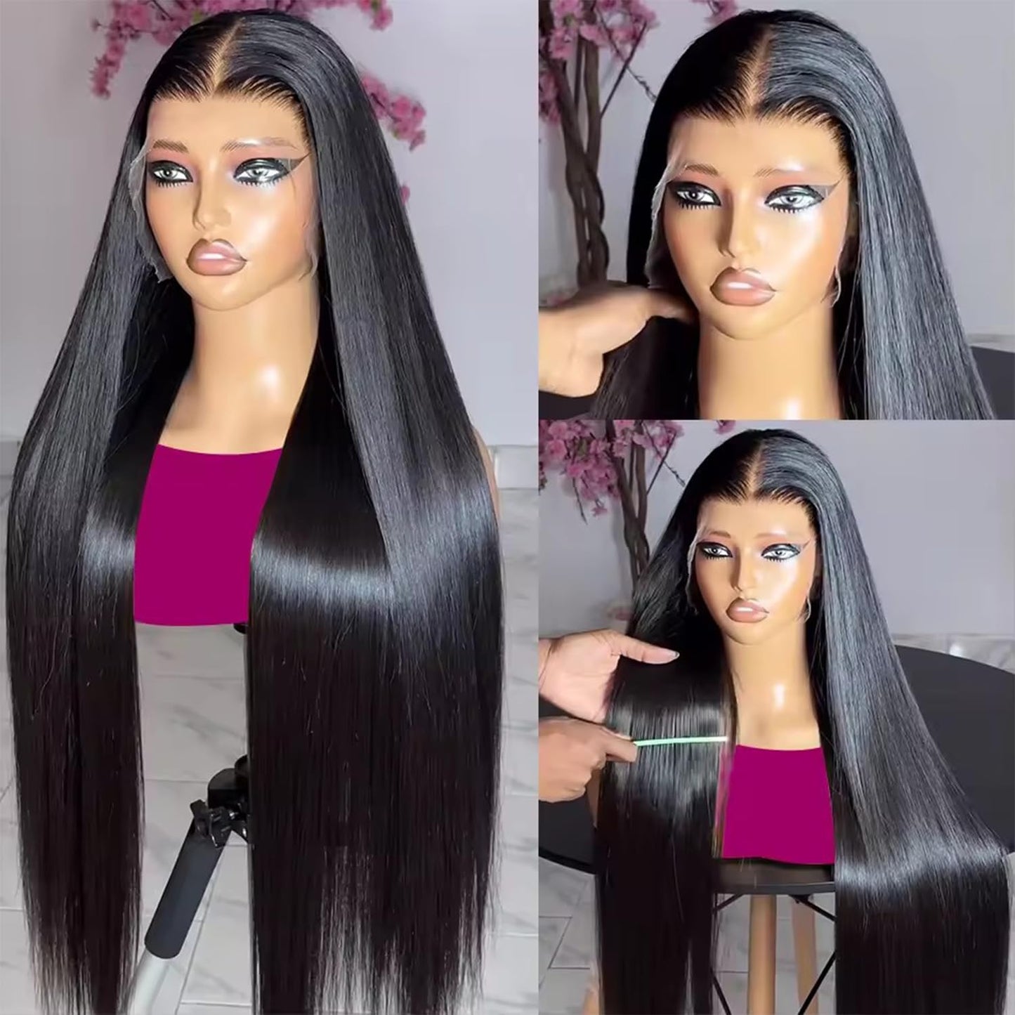 Synthetic Lace Front Wig 30 Inch Long Straight Glueless Style