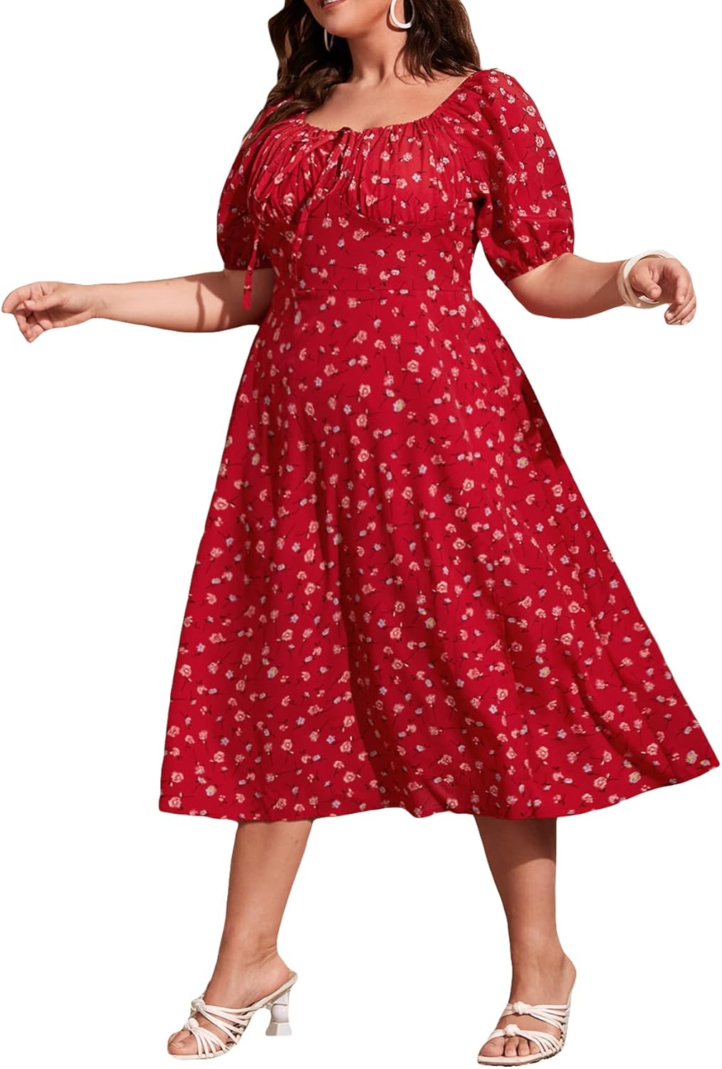 Floerns Women's Plus Size Floral Print Midi Dress for Summer Fun