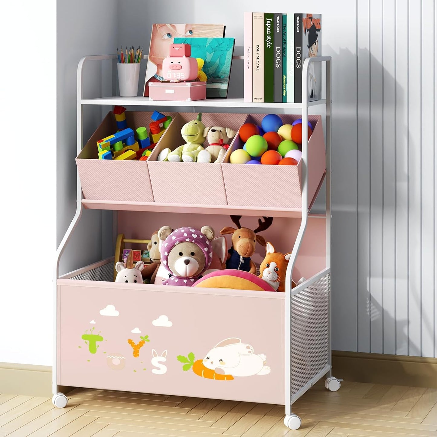 BBLIKE Toy Storage Organizer with Wheels - 3-Tier Kids Toy Box