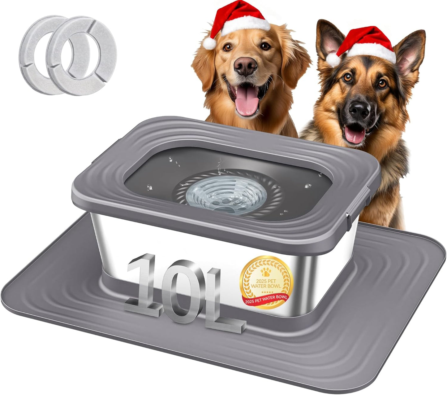 Decflow 10L Stainless Steel Dog Water Bowl with XXL Silicone Mat