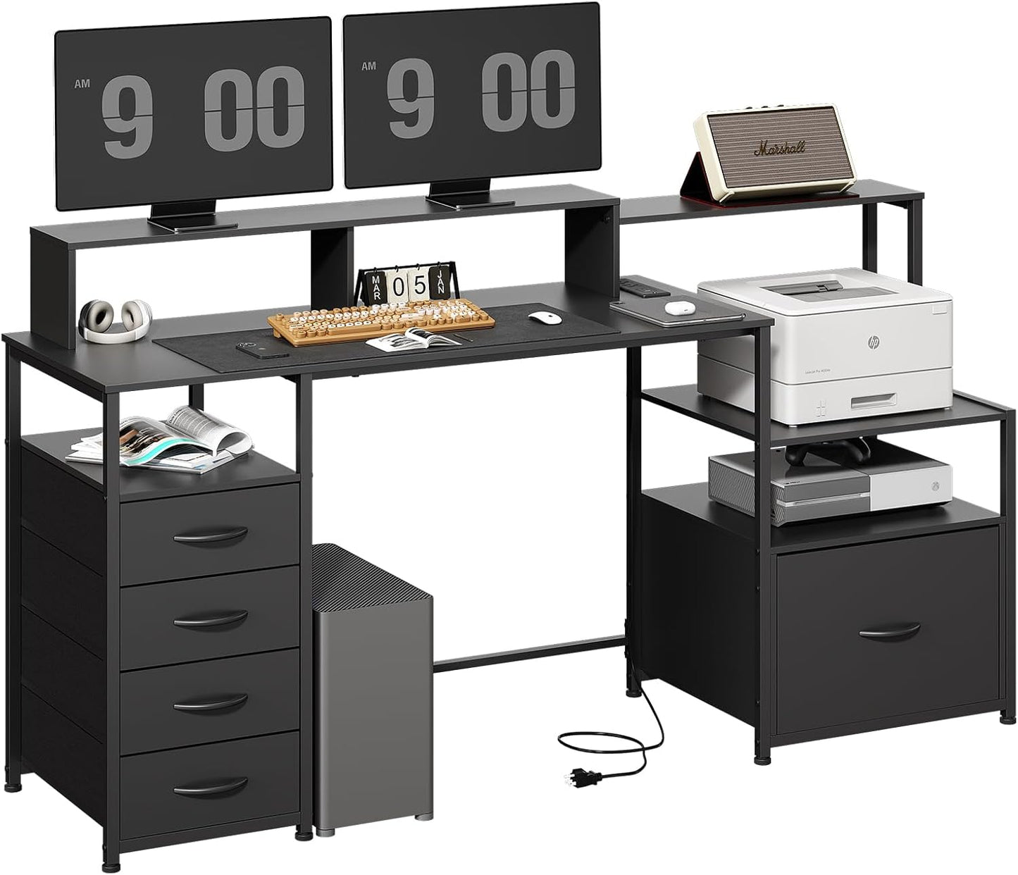 Edwinene 67 Gaming Desk - 5 Drawers, Power Outlets, Storage