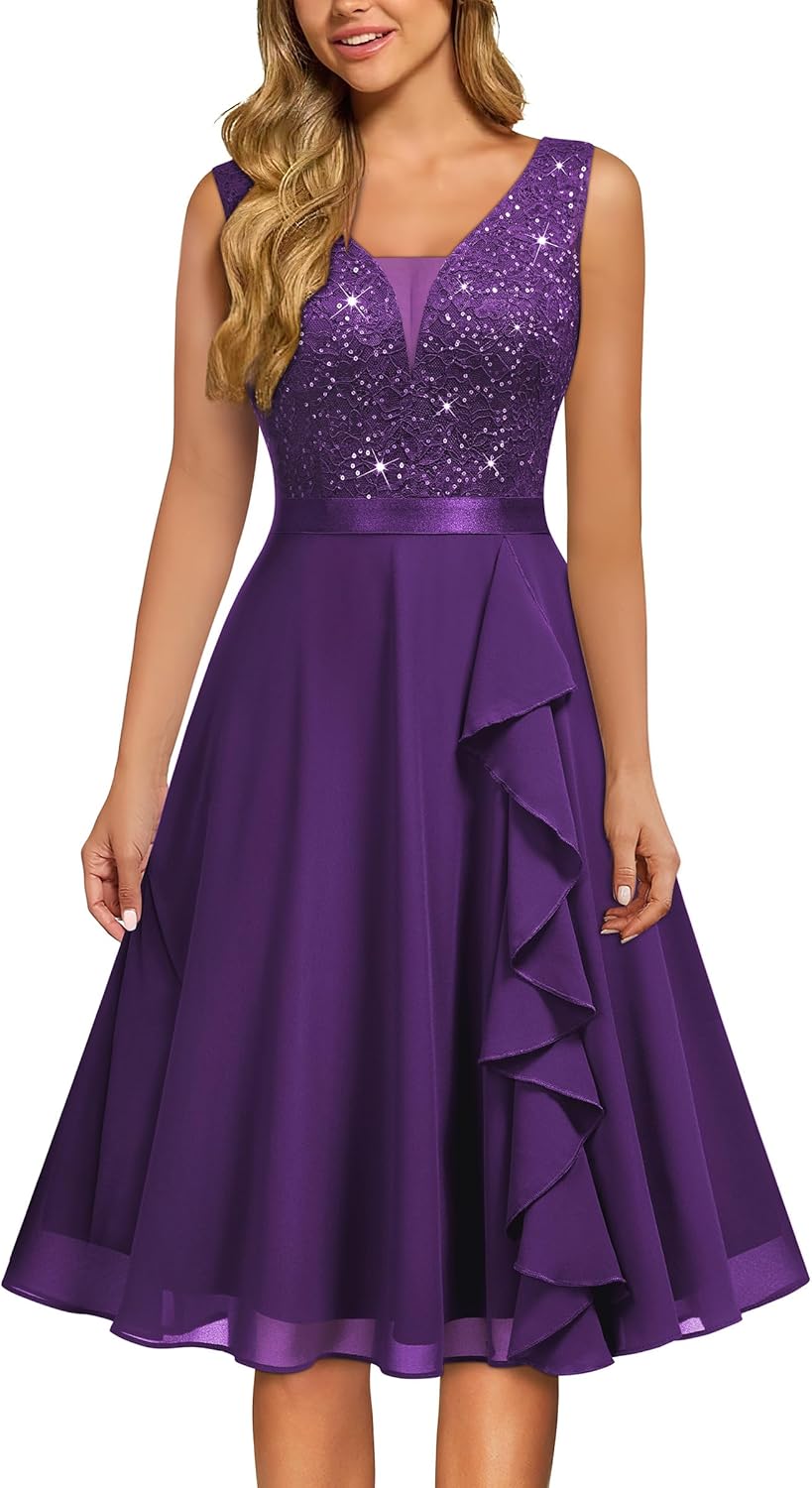 MISSMAY Women's Vintage V-Neck Sequin A-Line Party Dress Review