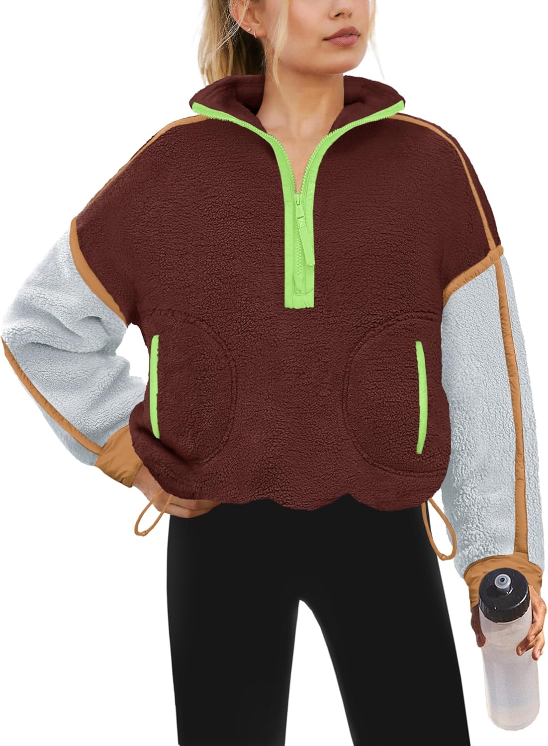 Yanekop Womens Quarter Zip Pullover Sherpa Fleece Jacket