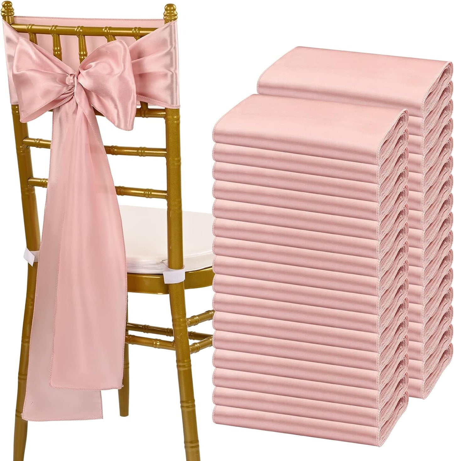 120 PCS Rose Gold Satin Chair Sashes for Elegant Events