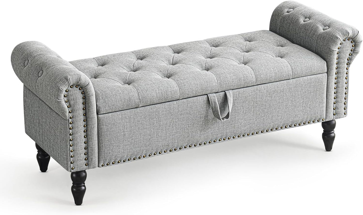 Modern Button-Tufted Storage Bench for Bedroom and Entryway