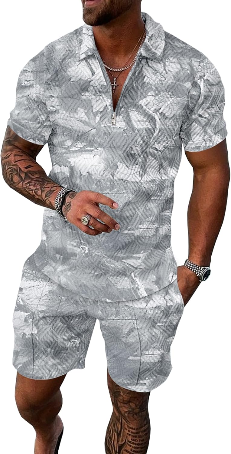 UOUA Mens Summer Track Suits 2 Piece Shorts Sets for Comfort