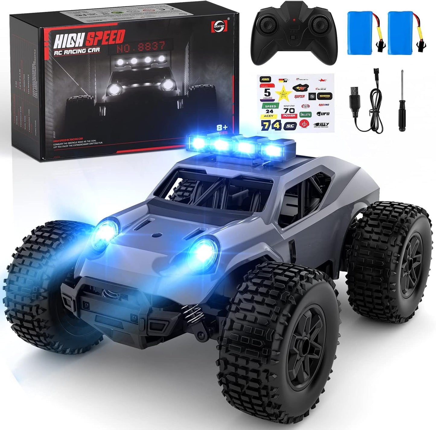 EpochAir High Speed Remote Control Car - 28km/h, LED Lights, Rechargeable - Perfect Gift for Kids!