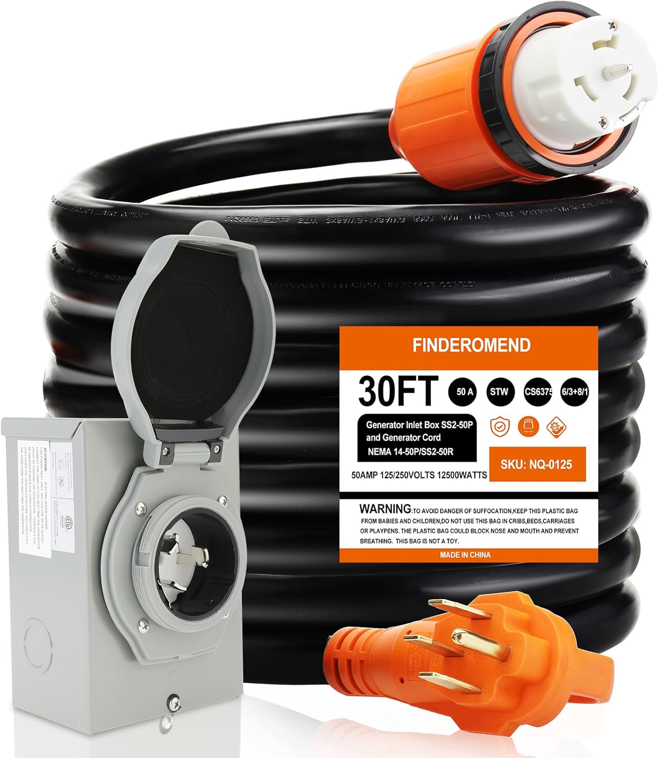 30 ft 50 Amp Generator Cord and Inlet Box for Backup Power