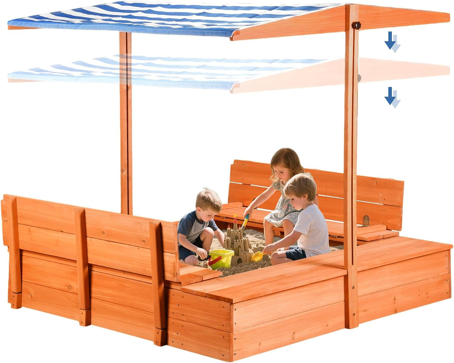 Kids Wooden Outdoor Sandbox with Cover and Canopy for Fun