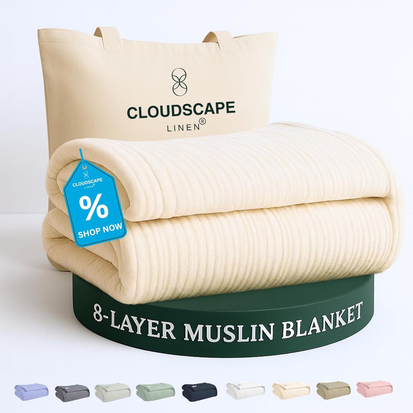 Cloud Scape Linen 8-Layer Muslin Blanket for King Size Beds