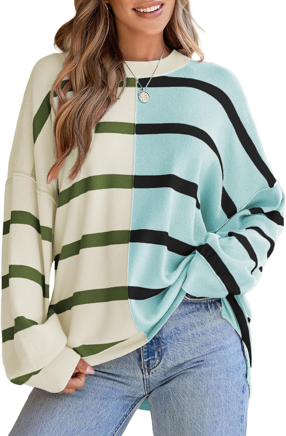 EVALESS Womens Striped Sweaters for Casual Fall Fashion
