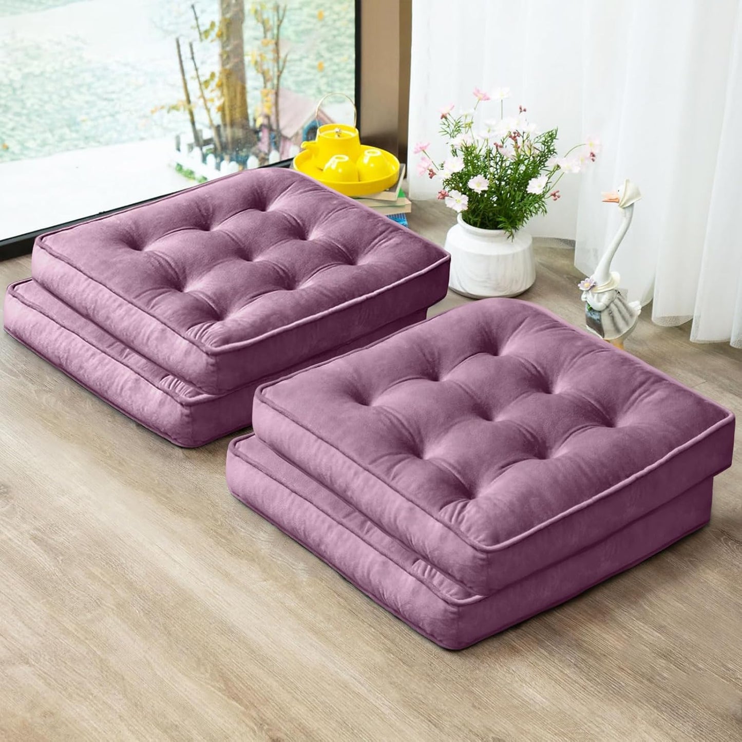 Memory Foam Floor Pillow Set of 4 for Meditation and Yoga