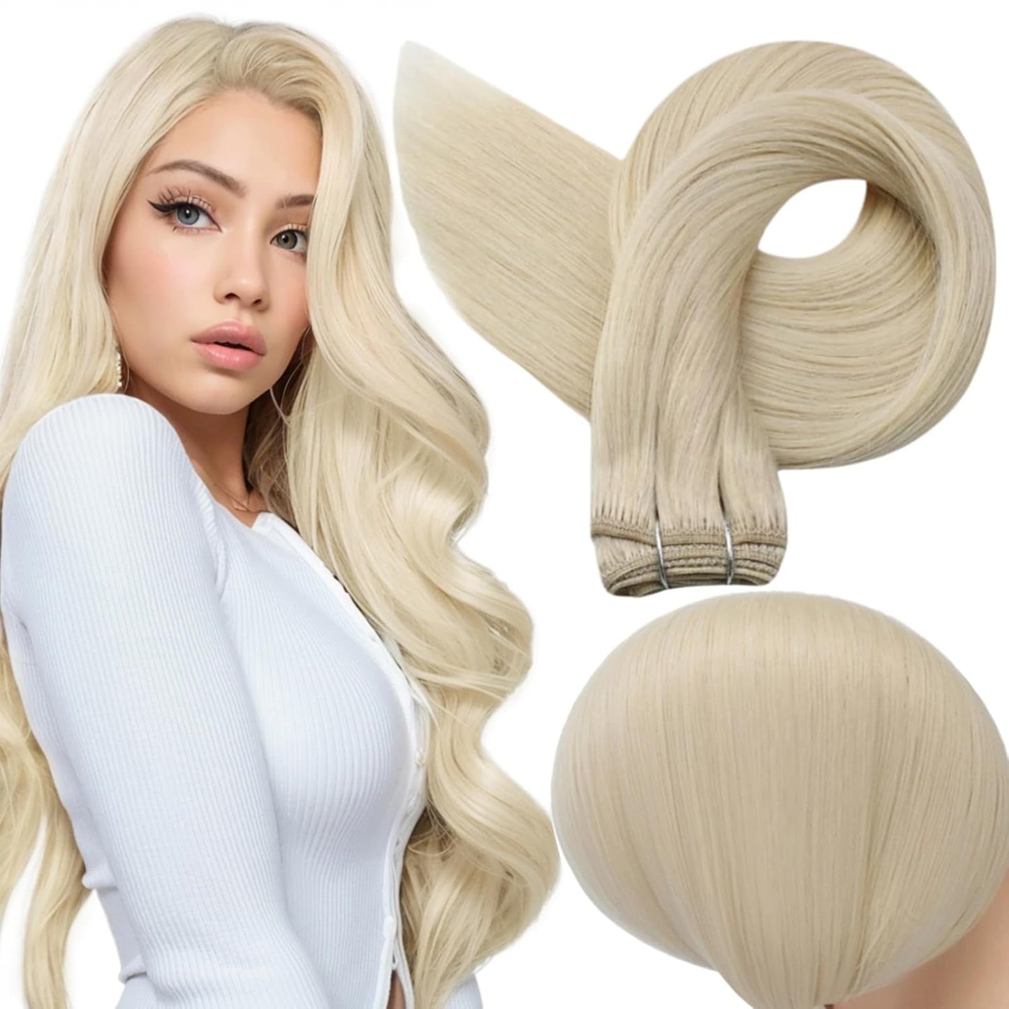 Full Shine 18 Inch Platinum Blonde Remy Human Hair Weft Extensions