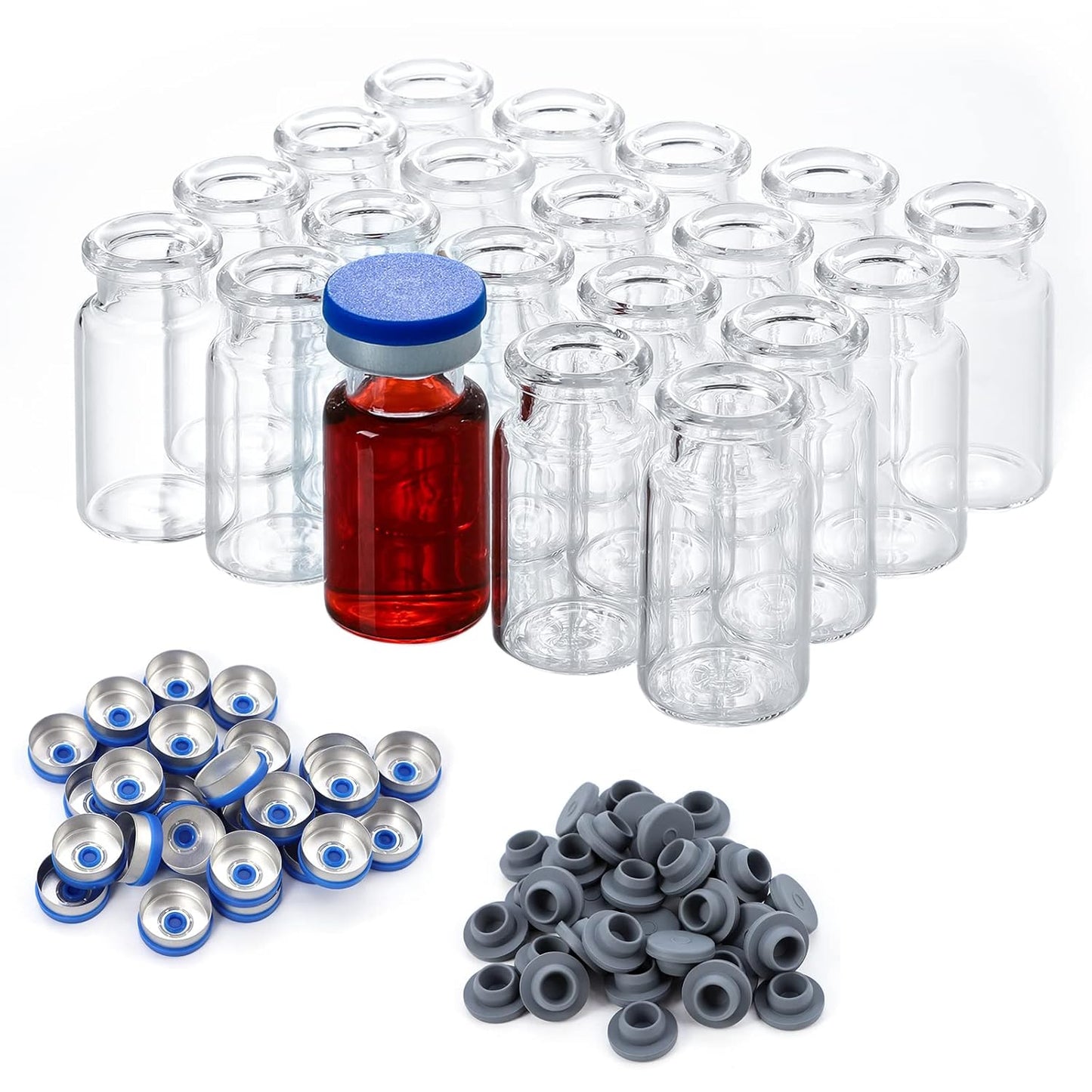 200 Pack 10ml Glass Vials for Lab Use with Caps and Stoppers