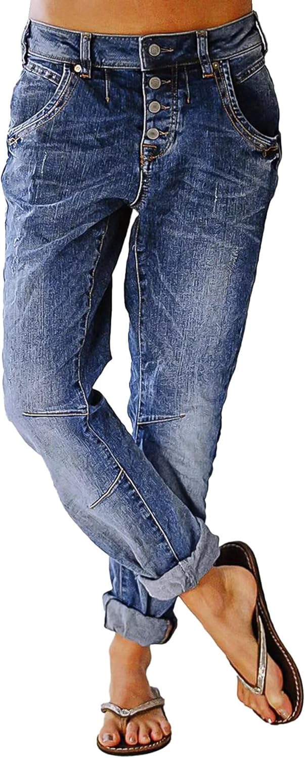Flamingals Women's Stretchy Straight Leg Casual Denim Jeans