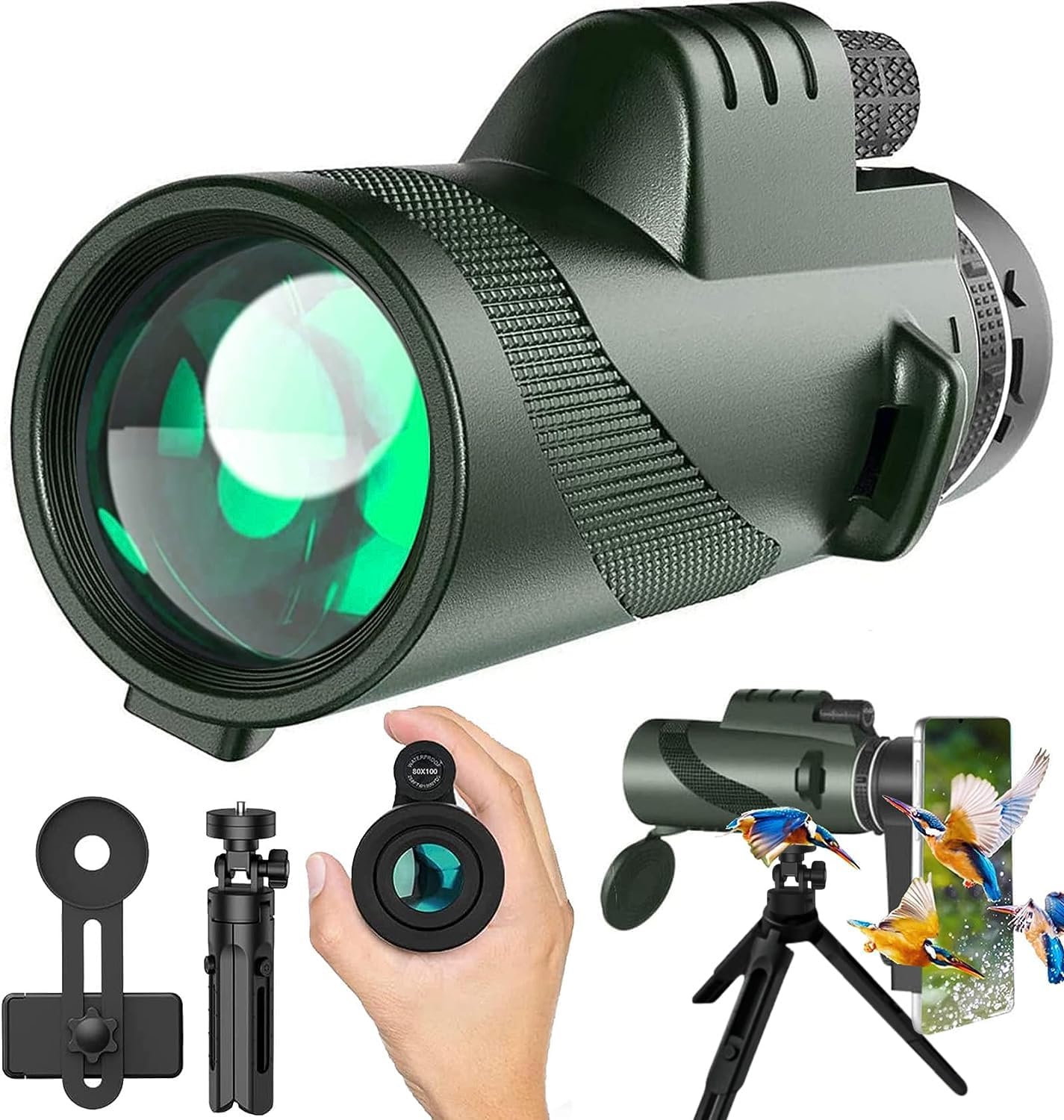 80x100 High Powered Monocular Telescope for Wildlife Watching