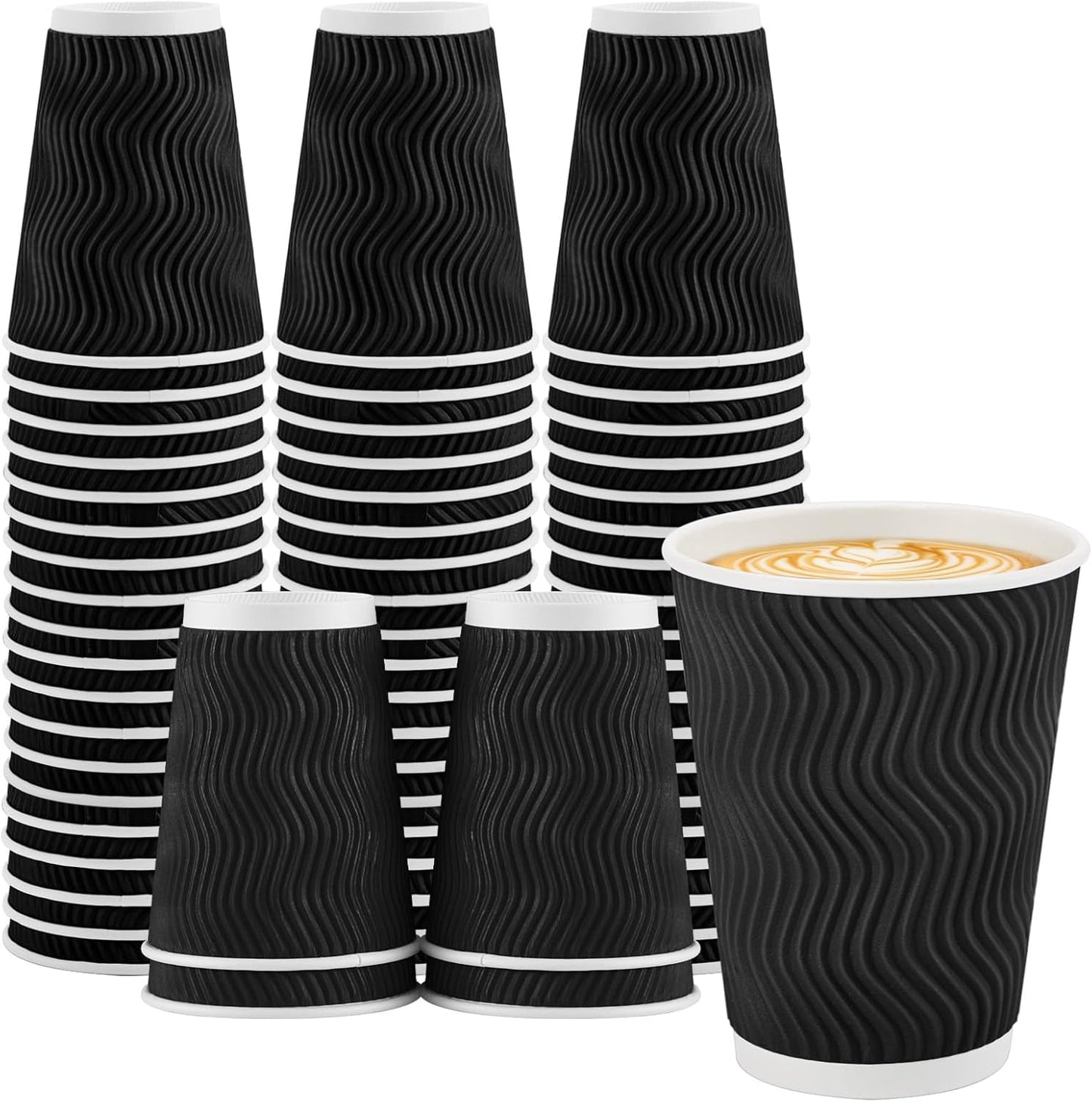 50 Pack Black Ripple Wall Coffee Cups