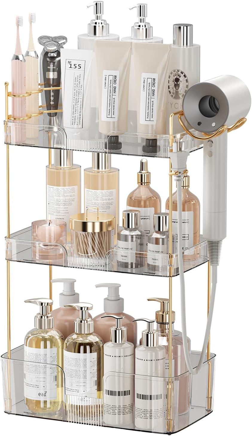 Bathroom Counter Organizer with Hair Dryer Holder for Storage