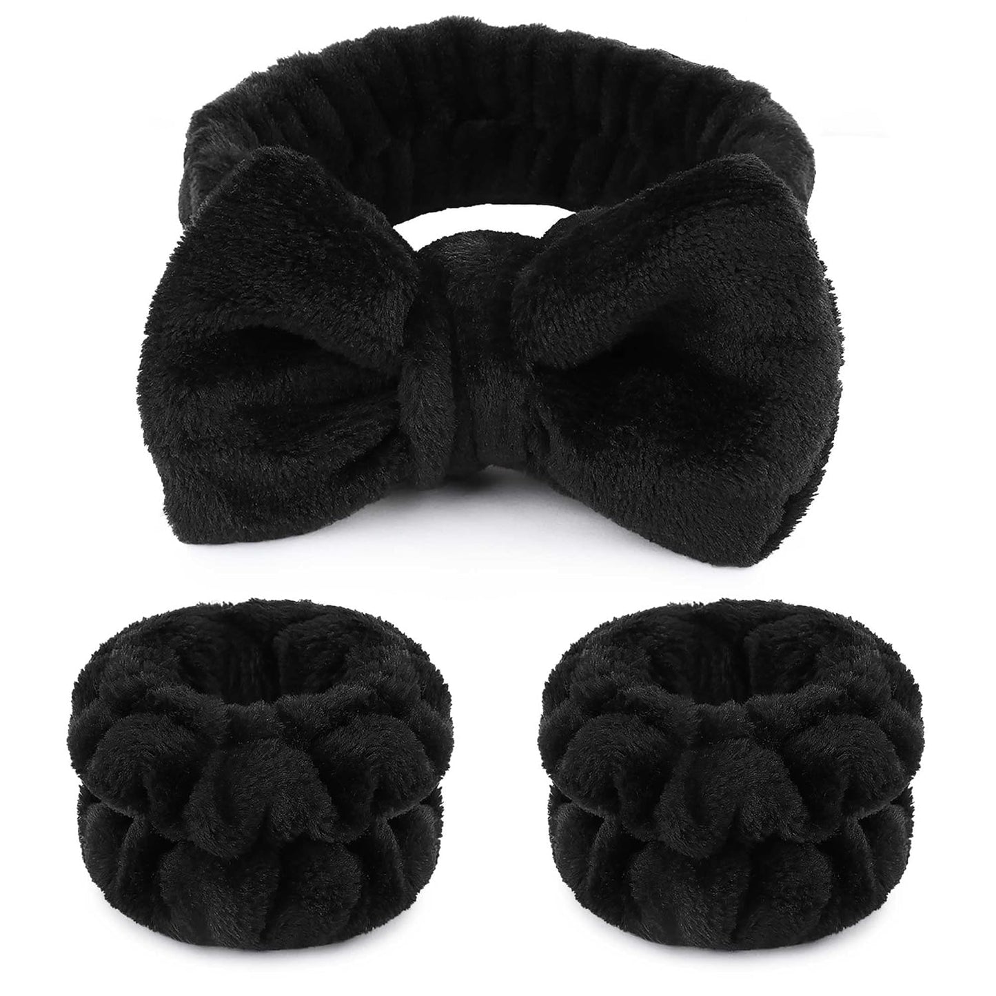 Fluffy Black Spa Headband Set - Perfect for Skin Care!